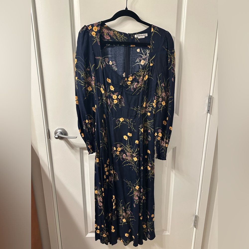 Reformation Navy Floral Dress